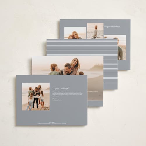 This is a powder holiday photo cards with standard by Carolyn MacLaren called outlined script printing on signature in grand