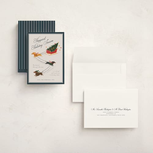 This is a winter slate holiday photo cards with standard by Ana de Sousa called wiener wonderland printing on signature in grand
