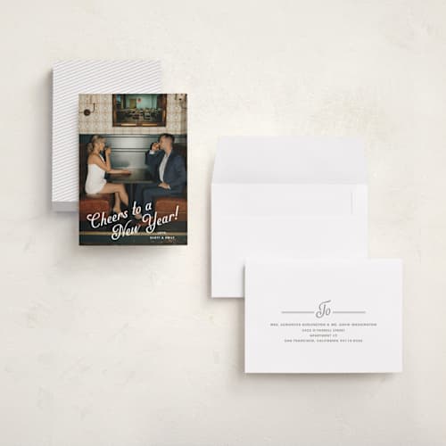 This is a snow holiday photo cards with standard by Kate Ahn called cin-cin printing on recycled smooth signature in grand