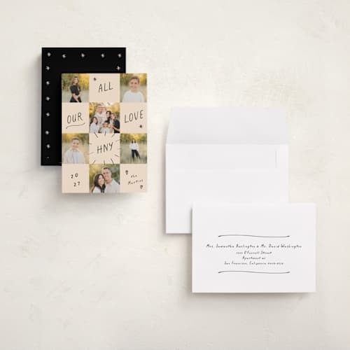 This is a ink press holiday photo cards with standard by Ani Somi called checkers printing on recycled smooth signature in grand