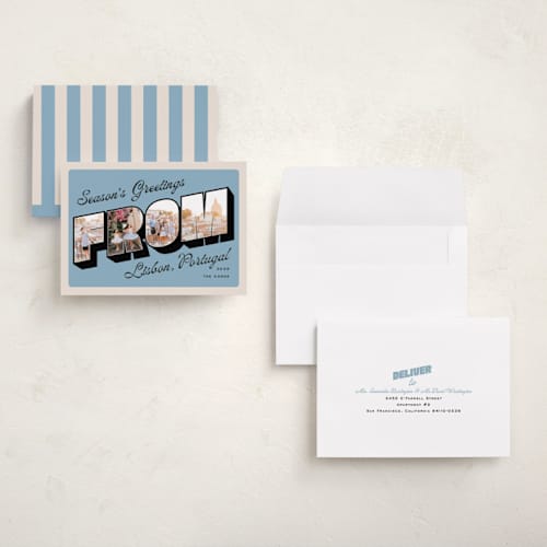 This is a sky holiday photo cards with standard by Claudia Orengo called vintage postcard printing on recycled smooth signature in grand