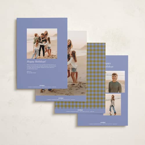 This is a blueberry holiday photo cards with standard by Beth Vassalo called cozy gingham printing on recycled smooth signature in grand