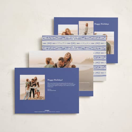 This is a blue joy holiday photo cards with standard by Lucrecia Caporale called cheerful frame printing on recycled smooth signature in grand