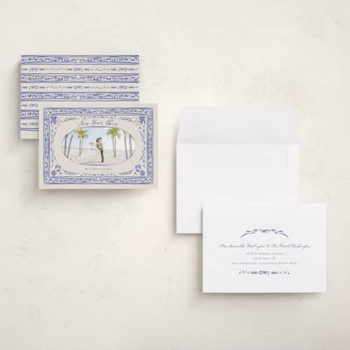 This is a blue joy holiday photo cards with standard by Lucrecia Caporale called cheerful frame printing on recycled smooth signature in grand