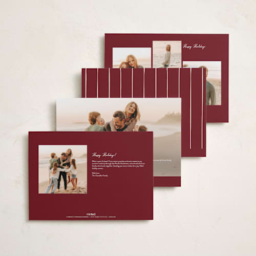 This is a creme holiday photo cards with standard by Owl and Toad called adventure printing on signature in grand