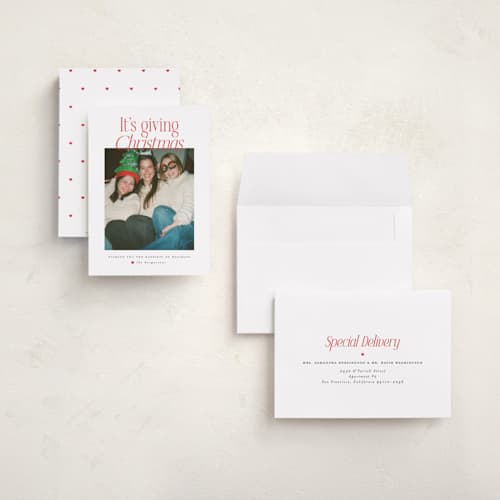 This is a cardinal holiday photo cards with standard by Itsy Belle Studio called it's giving christmas printing on signature in grand