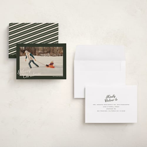This is a evergreen holiday photo cards with standard by Ekko Studio called vintage postcard printing on signature in grand