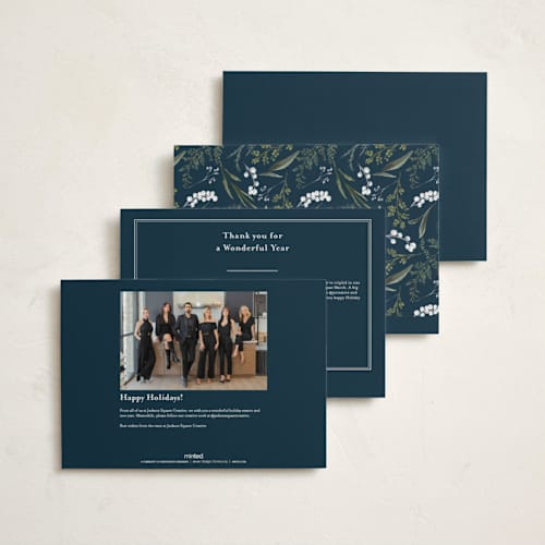 This is a blue spruce holiday photo cards with standard by Susan Moyal called holiday botanical printing on signature in grand