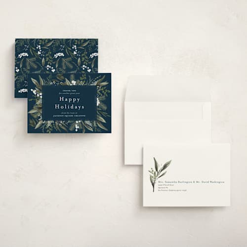This is a blue spruce holiday photo cards with standard by Susan Moyal called holiday botanical printing on signature in grand