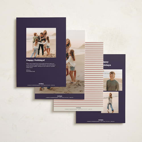 This is a navy holiday photo cards with standard by Ani Somi called masthead printing on signature in grand