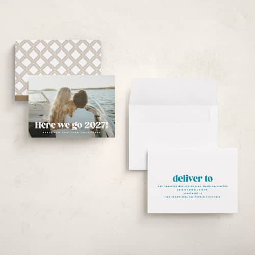 This is a snow holiday photo cards with standard by Kristie Kern called here we go! printing on recycled smooth signature in grand