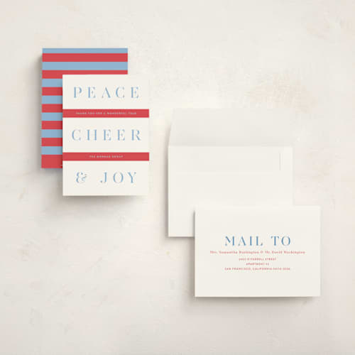 This is a stocking holiday photo cards with standard by Alston Foster called festive stripes printing on signature in grand