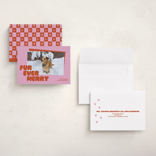 This is a berry holiday photo cards with standard by Inkblot Design called furever printing on signature in grand