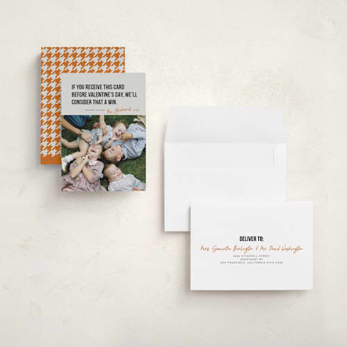 This is a tangerine holiday photo cards with standard by Karen Glenn called new year win printing on recycled smooth signature in grand