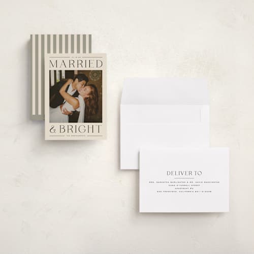 This is a licorice holiday photo cards with standard by Ekko Studio called happy headlines printing on recycled smooth signature in grand