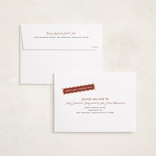 This is a toffee holiday photo cards with standard by Rebecca Dymon called dear santa, we've moved! printing on signature in grand