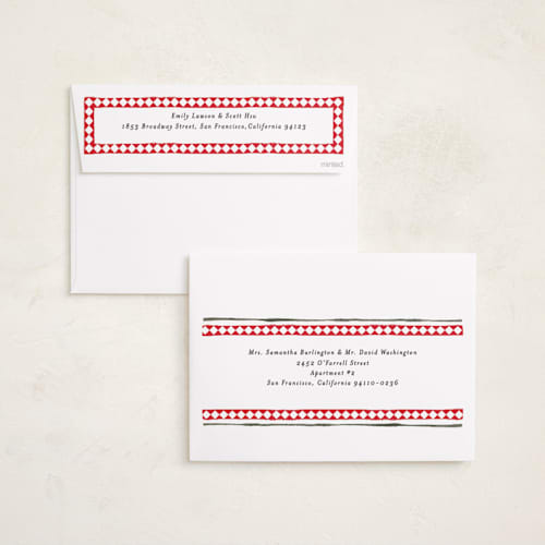This is a candy cane holiday photo cards with standard by Jackie Crawford called holiday diamond border printing on signature in grand