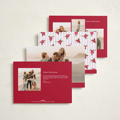 This is a gumdrop holiday photo cards with standard by Sarah Knight called poinsettia ribbon printing on signature in grand