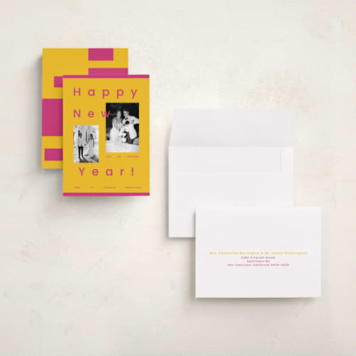 This is a candy holiday photo cards with standard by Rachel Cassel called spacey printing on recycled smooth signature in grand