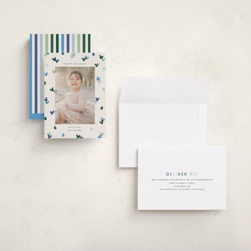 This is a ice holiday photo cards with standard by Ellen Schlegelmilch called disney's mickey confetti printing on recycled smooth signature in grand