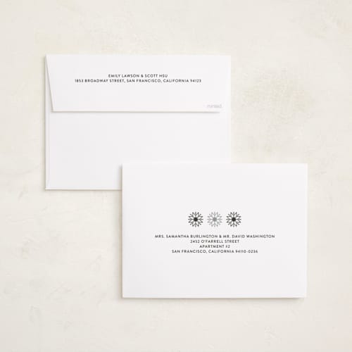 This is a snowflake holiday photo cards with standard by Laura Bercovich called merrily married printing on recycled smooth signature in grand