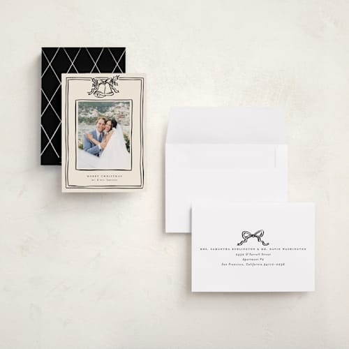 This is a licorice holiday photo cards with standard by Ekko Studio called christmas coquette printing on recycled smooth signature in grand