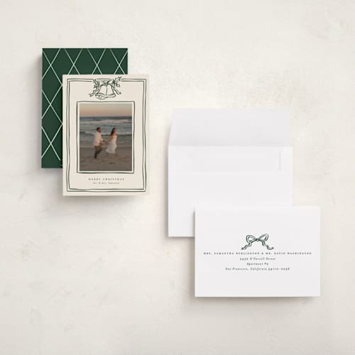 This is a evergreen holiday photo cards with standard by Ekko Studio called christmas coquette printing on recycled smooth signature in grand