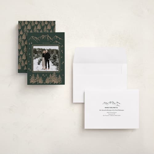 This is a pine holiday photo cards with standard by Sherley Ferreira called the heaven and nature sing printing on recycled smooth signature in grand