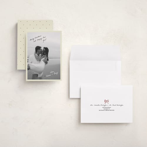 This is a vanilla holiday photo cards with standard by Helena Vitto called the handwritten note printing on signature in grand