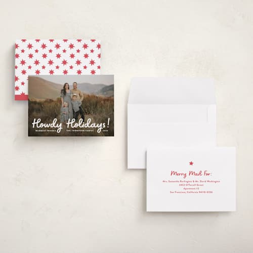 This is a snow holiday photo cards with standard by Megan Davis called howdy holidays printing on recycled smooth signature in grand