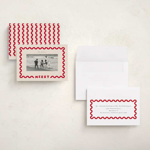 This is a cream holiday photo cards with standard by Iveta Angelova called merry wave printing on signature in grand