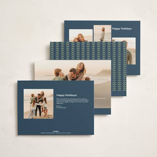 This is a navy holiday photo cards with standard by Tanamachi Studio called let there be peace printing on signature in grand