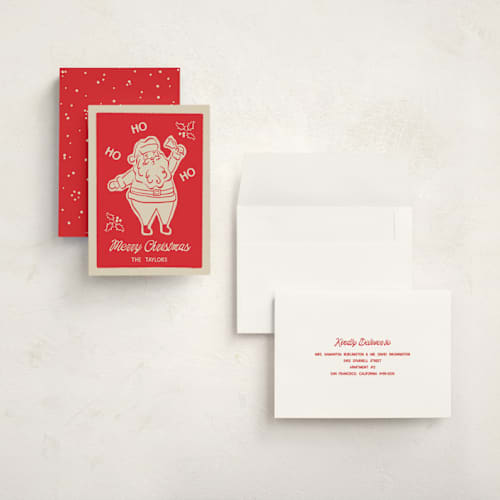 This is a santa holiday photo cards with standard by Angela Garrick called santa outline printing on signature in grand