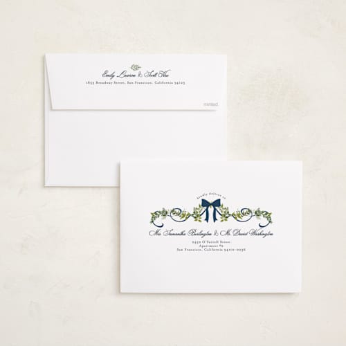 This is a winter berry holiday photo cards with standard by Susan Moyal called bows & ribbon printing on signature in grand