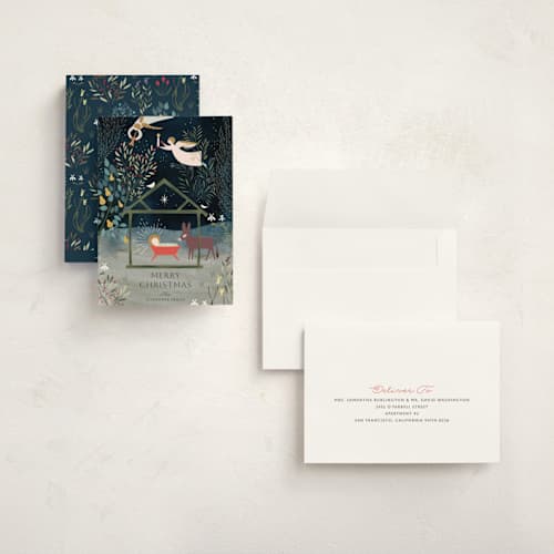 This is a renaissance holiday photo cards with standard by Eve Schultz called nativity garden printing on signature in grand