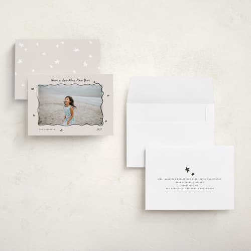 This is a ink holiday photo cards with standard by Mandy Lee called new year doodles printing on recycled smooth signature in grand