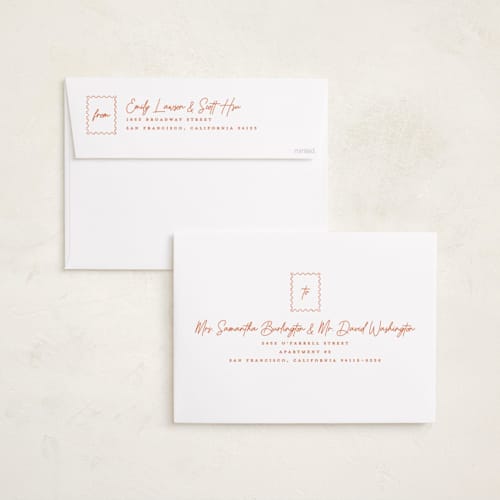 This is a cinnamon holiday photo cards with standard by Gwen Bedat called return address printing on recycled smooth signature in grand