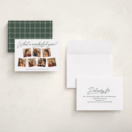 This is a pine holiday photo cards with standard by Kacey Kendrick Wagner called wonderful year printing on recycled smooth signature in grand