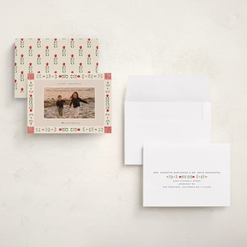 This is a holly berry holiday photo cards with standard by Julie Murray called whimsy frame printing on signature in grand