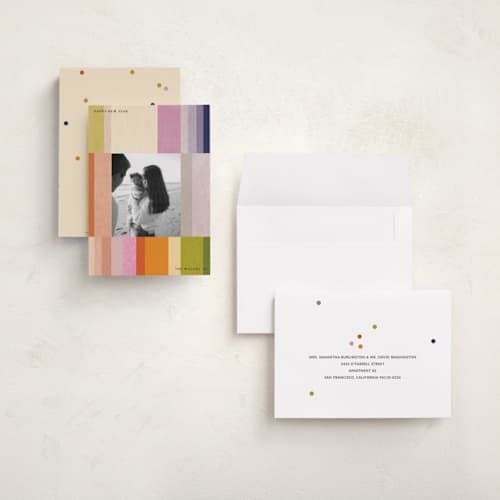 This is a rainbow holiday photo cards with standard by Sumak Studio called happy colors printing on signature in grand