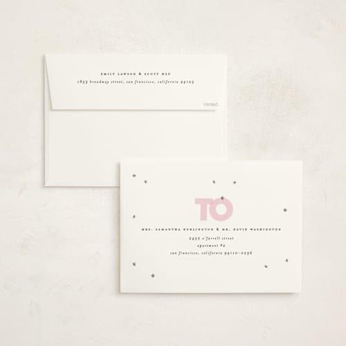 This is a blush holiday photo cards with standard by Ashley Iwafuchi called bold beginning printing on signature in grand