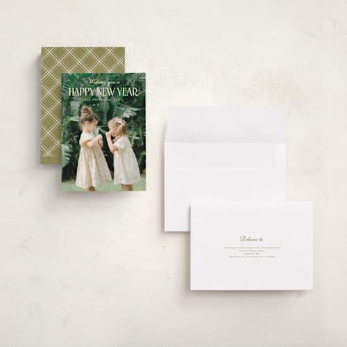 This is a buttercream holiday photo cards with standard by Nicole Walsh called modern dawn printing on signature in grand