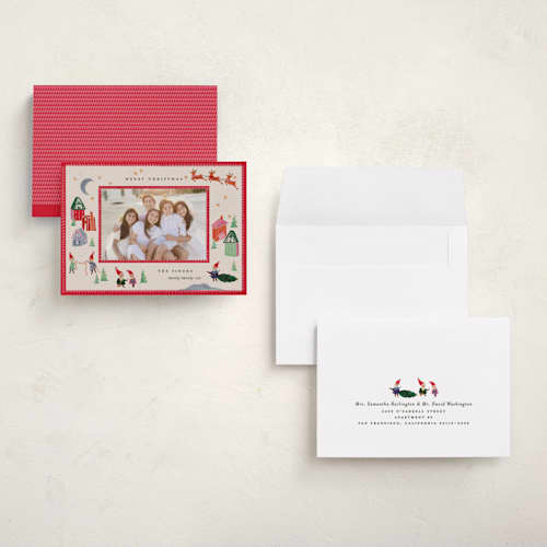 This is a santa holiday photo cards with standard by Julie Murray called north pole party printing on recycled smooth signature in grand