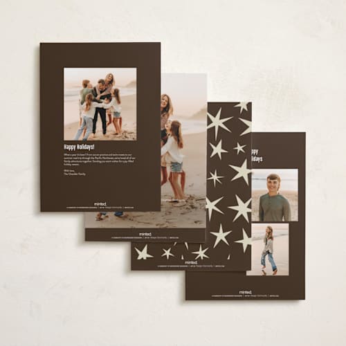 This is a almond holiday photo cards with standard by Angela Quan called star border printing on signature in grand