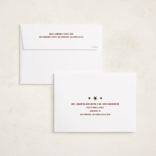 This is a almond holiday photo cards with standard by Angela Quan called star border printing on signature in grand