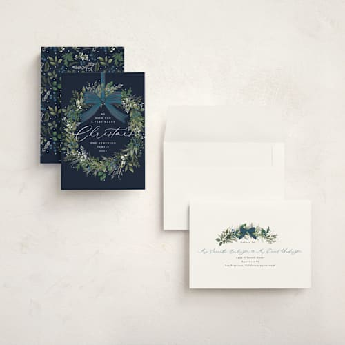 This is a winter berry holiday photo cards with standard by Susan Moyal called festive holiday printing on signature in grand