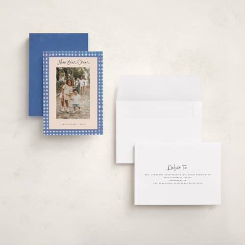This is a ocean holiday photo cards with standard by Teju Reval called bold gingham printing on recycled smooth signature in grand