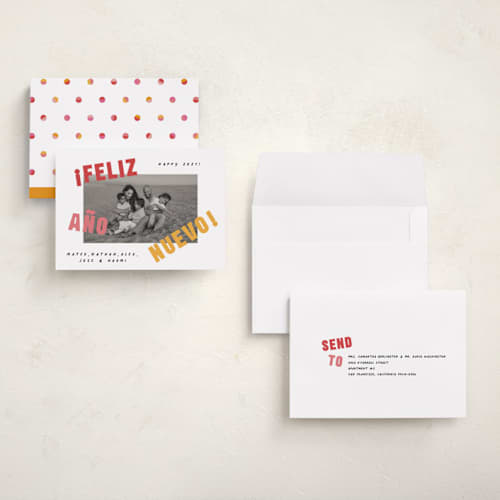 This is a sunset holiday photo cards with standard by Olivia Raufman called año nuevo printing on recycled smooth signature in grand
