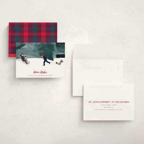 This is a cherry holiday photo cards with standard by Eve Schultz called winter fun printing on signature in grand