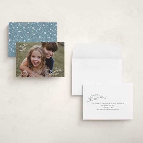 This is a frost holiday photo cards with standard by Hooray Creative called whimsical type printing on signature in grand